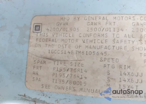 1991 Chevrolet S Truck S10 z USA, uszkodzony, nr VIN 1GCCS14E7M8105645